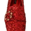 Dolce & Gabbana Women's Sequined Red Flat Loafers with Crystal Gems