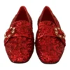 Dolce & Gabbana Women's Sequined Red Flat Loafers with Crystal Gems