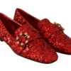Dolce & Gabbana Women's Sequined Red Flat Loafers with Crystal Gems