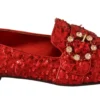 Dolce & Gabbana Women's Sequined Red Flat Loafers with Crystal Gems