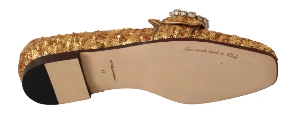 Dolce & Gabbana Women's Elegant Gold Sequin Crystal Flats