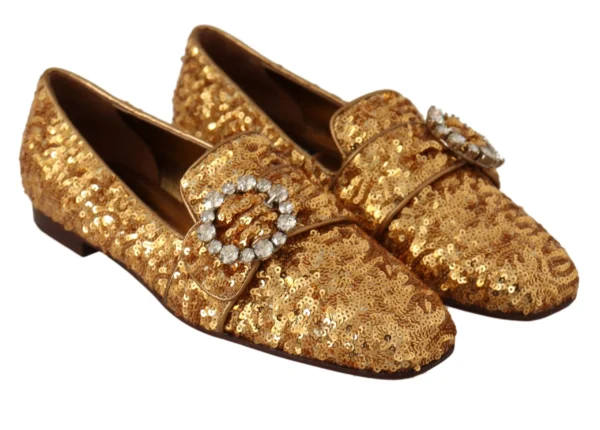 Dolce & Gabbana Women's Elegant Gold Sequin Crystal Flats