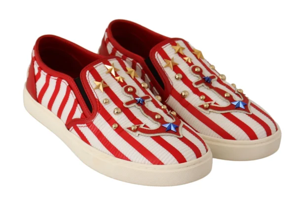 Dolce & Gabbana Women's Stripe Print Studded Loafers