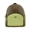 COACH Women's (5671) Court Signature Leather Khaki/Pale Lime Medium Backpack Bookbag Bag