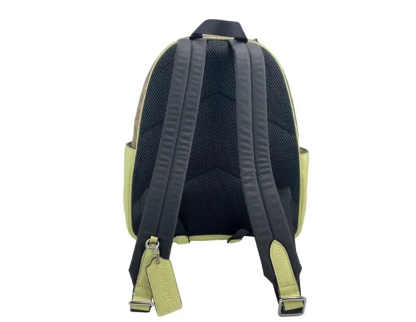 COACH Women's (5671) Court Signature Leather Khaki/Pale Lime Medium Backpack Bookbag Bag