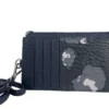 MCM Women's Portuna Visetos Black Floral Camo Leather Card Case Necklace Lanyard Wallet