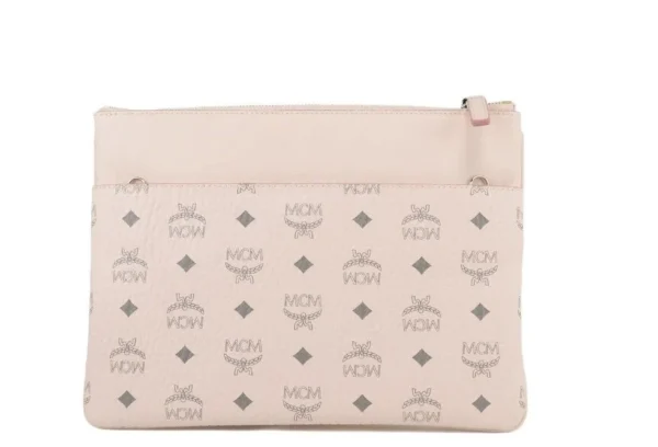 MCM Women's Portuna Medium Visetos Powder Pink Coated Canvas Flat Pouch Crossbody Bag
