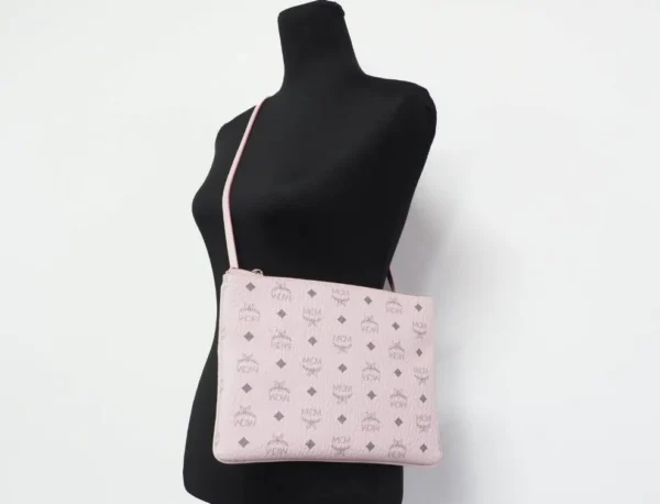MCM Women's Portuna Medium Visetos Powder Pink Coated Canvas Flat Pouch Crossbody Bag