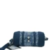 MCM Women's Boston Mini Blue Vintage Jacquard Logo Fabric Satchel Crossbody Handbag
