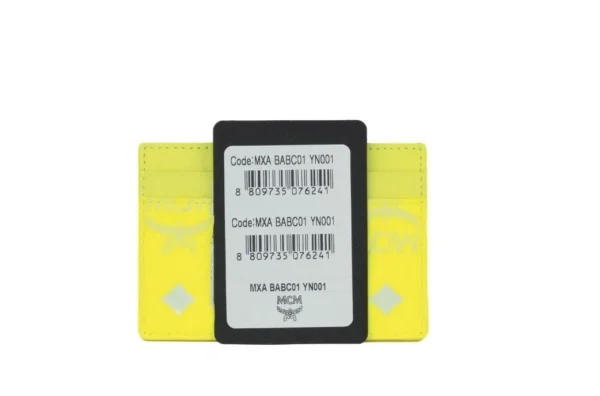 MCM Women's Spectrum Diamond Mini Neon Yellow Visetos Leather Card Case Holder Wallet