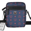 MCM Mini Men's Pebbled Leather Visetos Diamond Logo Deep Blue Sea Crossbody Bag