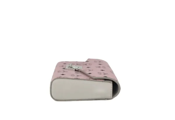 MCM Women's Medium Soft Pink Signature Diamond Logo Leather Clutch Crossbody Handbag