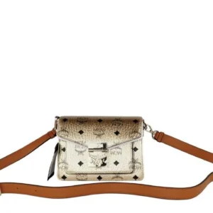 MCM Women's Signature Berlin Gold Diamond Logo Leather Mini Flap Lock Crossbody Handbag