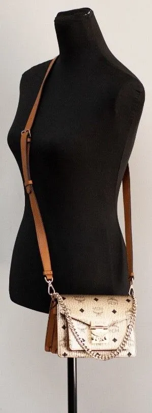 MCM Women's Signature Berlin Gold Diamond Logo Leather Mini Flap Lock Crossbody Handbag