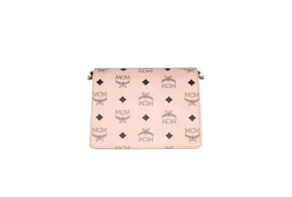 MCM Women's Signature Soft Pink Diamond Logo Leather Mini Flap Lock Crossbody Handbag