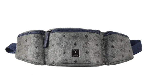 MCM Women's Large Visetos Phantom Grey Triple Pocket Sling Belt Bag