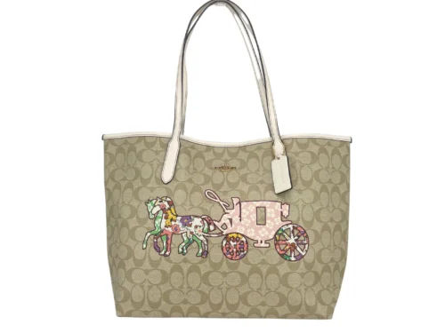 COACH Women's (CA607) Large Khaki Horse Carriage Graphic Signature City Tote Handbag