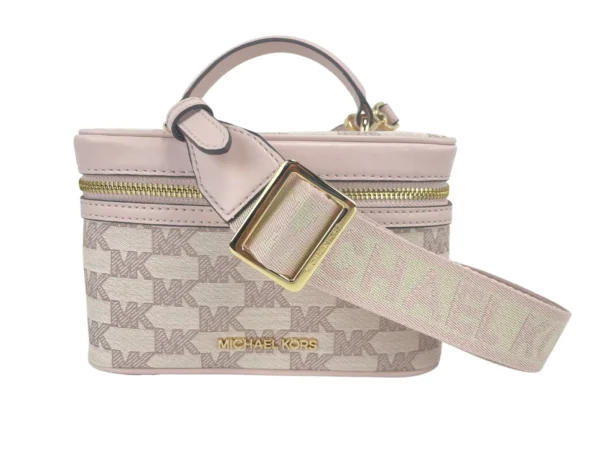 Michael Kors Women's Jet Set Medium Powder Blush Jacquard Canvas Zip Trunk Crossbody Bag