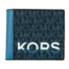 Michael Kors Women's Cooper Blue Multi Signature Leather Graphic Logo Billfold Wallet
