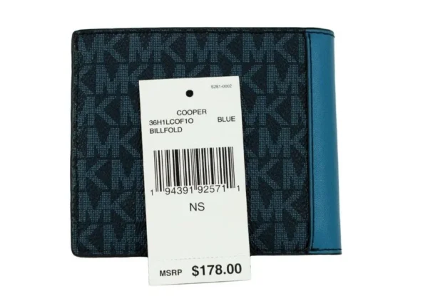 Michael Kors Women's Cooper Blue Multi Signature Leather Graphic Logo Billfold Wallet