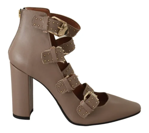 MY TWIN Women's Elegant Leather Multi-Buckle Heels in Brown