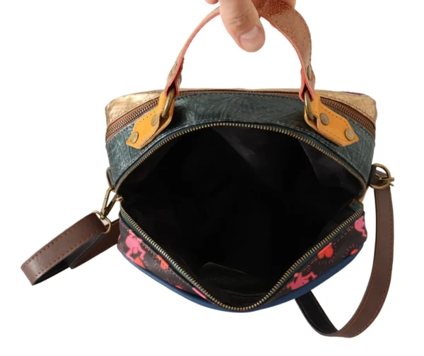 EBARRITO Women's Multicolor Leather Shoulder Bag with Gold Details