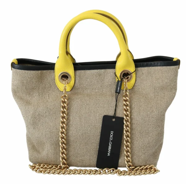 Dolce & Gabbana Women's Beige Linen-Calf Tote with Gold Chain
