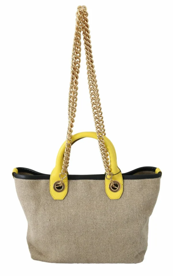 Dolce & Gabbana Women's Beige Linen-Calf Tote with Gold Chain