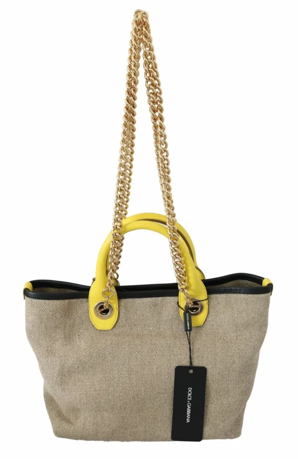 Dolce & Gabbana Women's Beige Linen-Calf Tote with Gold Chain