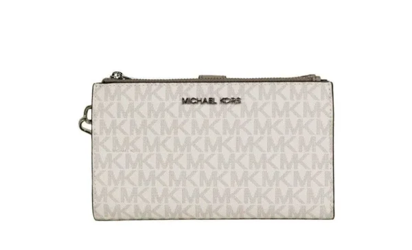 Michael Kors Women's Jet Set Travel Bright White PVC Large Double Zip Wristlet Wallet