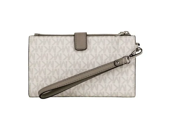 Michael Kors Women's Jet Set Travel Bright White PVC Large Double Zip Wristlet Wallet