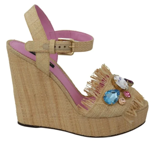 Dolce & Gabbana Women's Beige Silk Strap Wedge Sandals