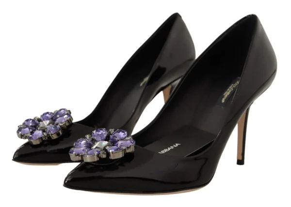 Dolce & Gabbana Women's Elegant Patent Leather Pumps with Purple Crystals