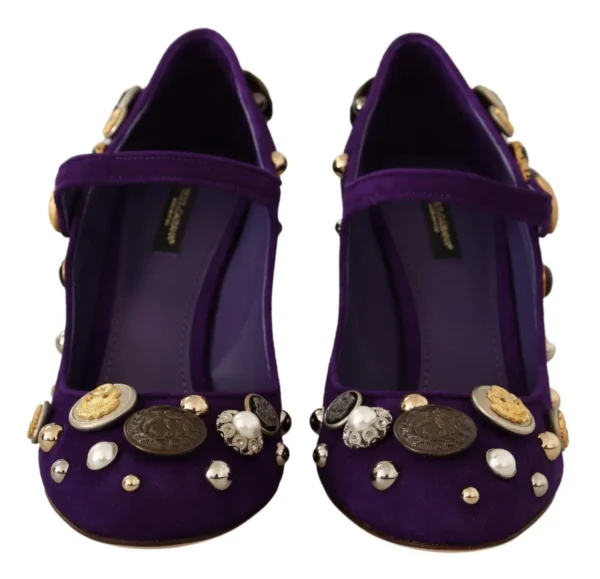Dolce & Gabbana Women's Elegant Suede Heels with Jewel Buttons
