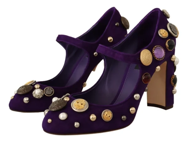 Dolce & Gabbana Women's Elegant Suede Heels with Jewel Buttons