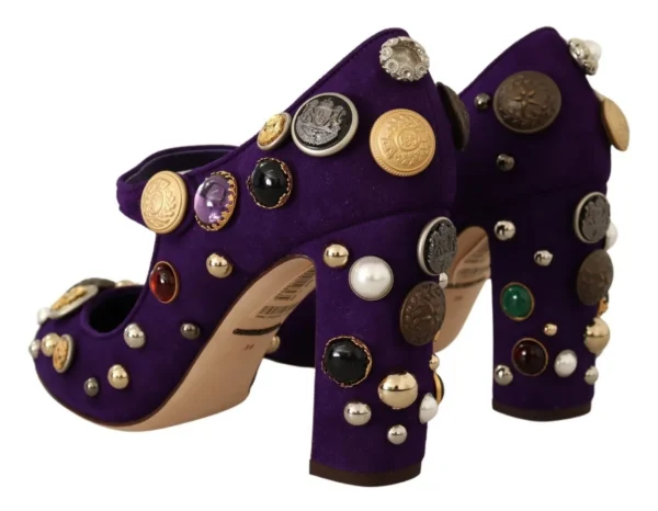 Dolce & Gabbana Women's Elegant Suede Heels with Jewel Buttons