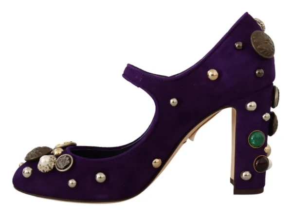 Dolce & Gabbana Women's Elegant Suede Heels with Jewel Buttons