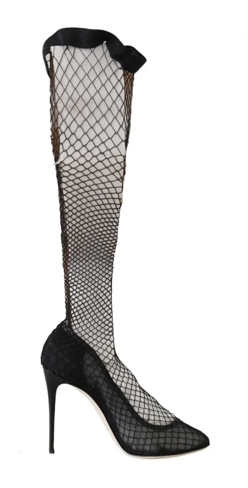 Dolce & Gabbana Women's Elegant Netted Sock Pumps in Timeless Black