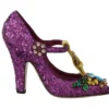 Dolce & Gabbana Women's Elegant Purple Sequined T-Strap Heels