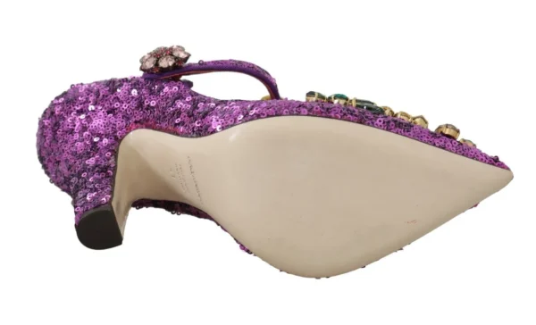 Dolce & Gabbana Women's Elegant Purple Sequined T-Strap Heels