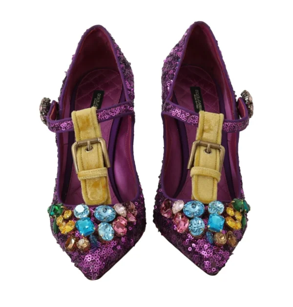 Dolce & Gabbana Women's Elegant Purple Sequined T-Strap Heels