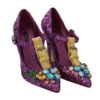 Dolce & Gabbana Women's Elegant Purple Sequined T-Strap Heels