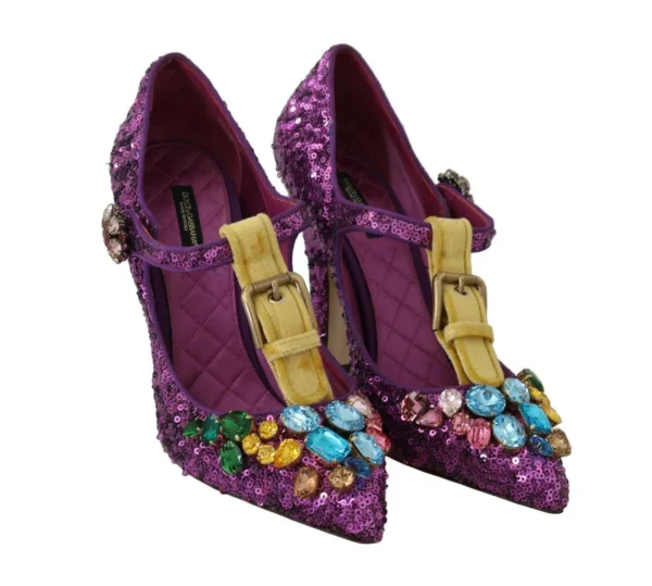 Dolce & Gabbana Women's Elegant Purple Sequined T-Strap Heels