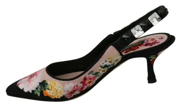 Dolce & Gabbana Women's Elegant Floral Slingback Heels with Crystal Embellishments