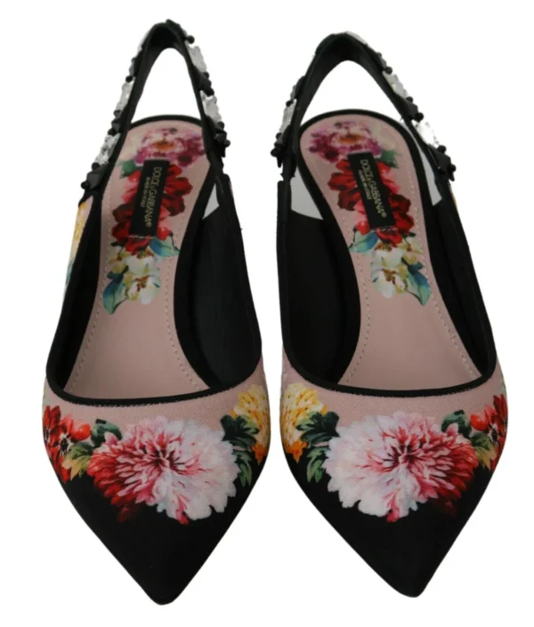 Dolce & Gabbana Women's Elegant Floral Slingback Heels with Crystal Embellishments