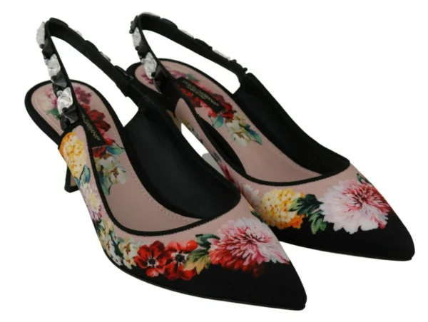 Dolce & Gabbana Women's Elegant Floral Slingback Heels with Crystal Embellishments