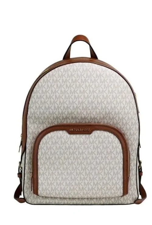 Michael Kors Women's Jaycee Large Vanilla PVC Leather Zip Pocket Backpack Bag Bookbag