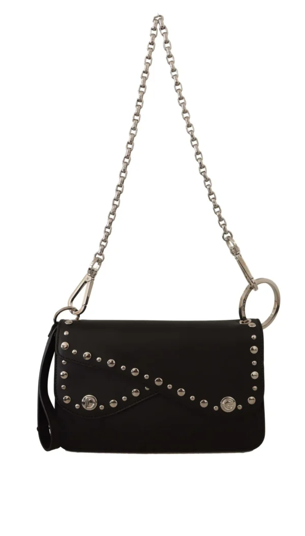 Dolce & Gabbana Women's Elegant Black Leather Shoulder Bag with Silver Detailing