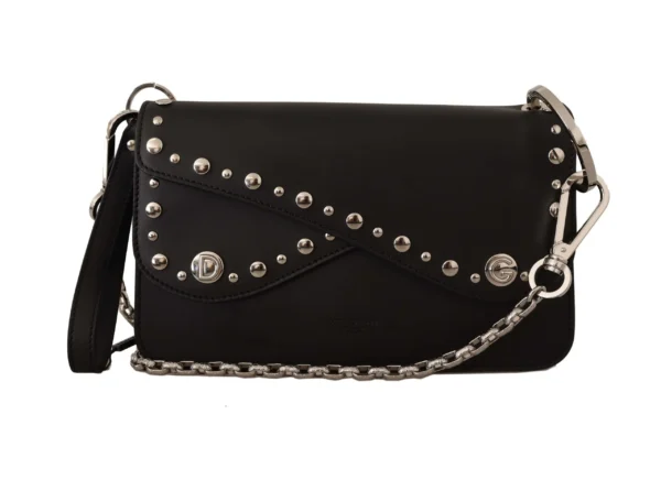 Dolce & Gabbana Women's Elegant Black Leather Shoulder Bag with Silver Detailing