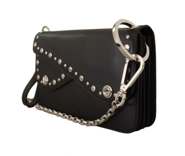 Dolce & Gabbana Women's Elegant Black Leather Shoulder Bag with Silver Detailing